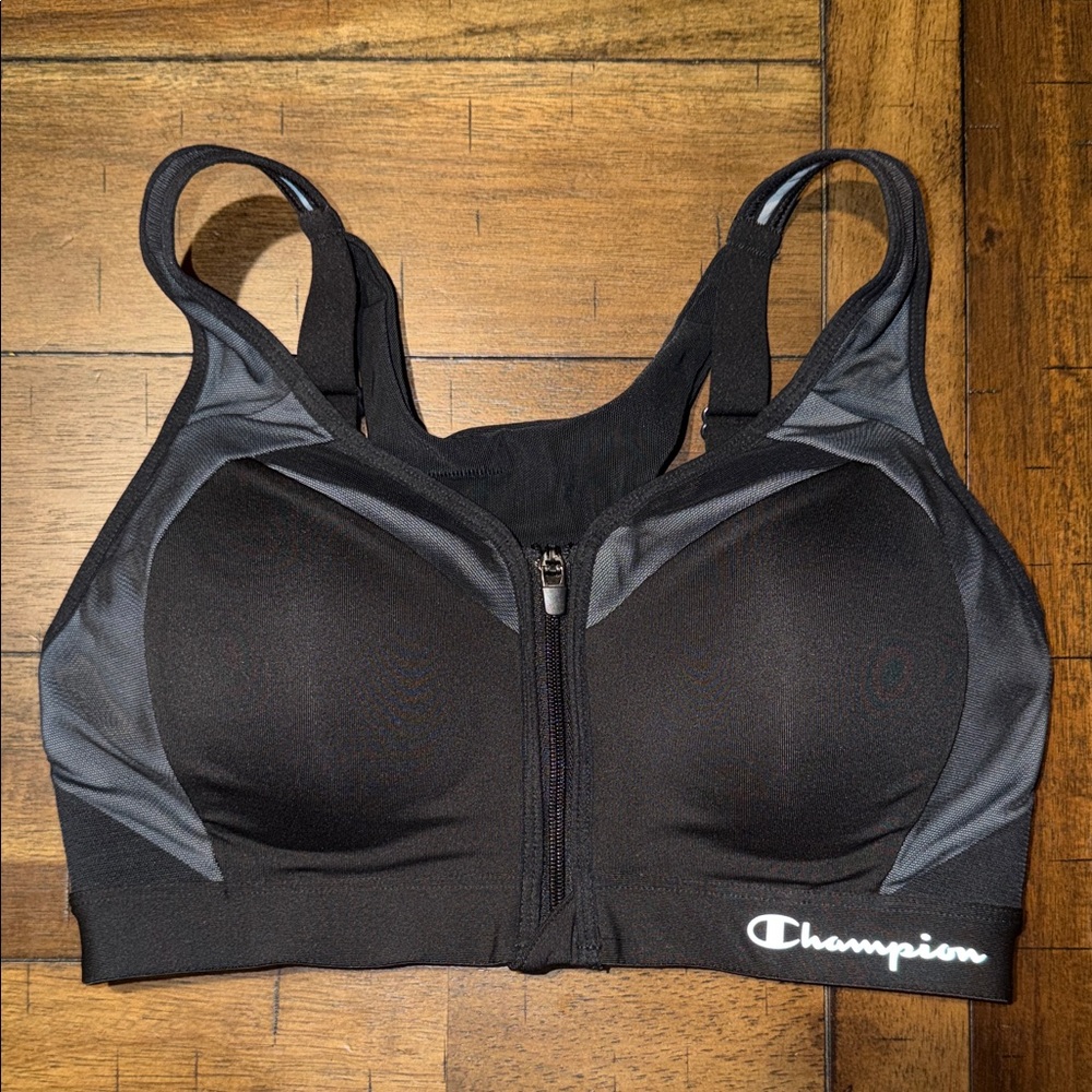 Champion Women's Black and Gray Sports Bra 34C maximum support wireless